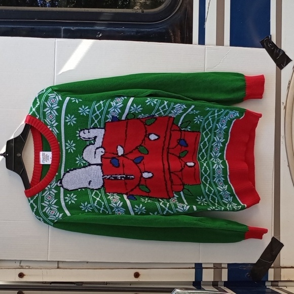 XL Green Retro Peanuts Snoopy Ugly Christmas Sweater - Picture 8 of 11